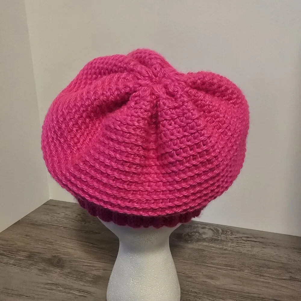 Crochet Beanie, One Size, Pink, Single Crochet.